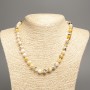 Necklace 'Colors of Summer' with white, gray, and yellow smooth beads, 8 mm diameter, 50 cm length, made of white nephrite (synthetic dyed)