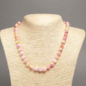 Necklace 'Colors of Summer' white-yellow-pink smooth beads, 8 mm diameter, approx. 50 cm length, made of synthetic dyed jade