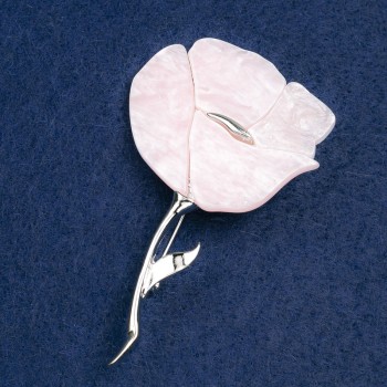Flower Brooch, pink mother-of-pearl with glitter, silver metal 70x46mm