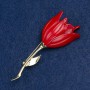 Flower Brooch, red enamel, gold-tone metal 27×72 mm