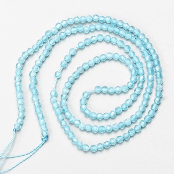 Small synthetic spinel beads, blue, faceted 2 mm rounds on thread, 37 cm length