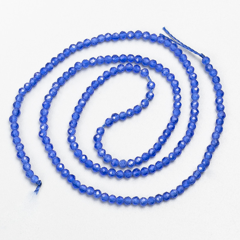 Small spinel beads (synthetic) ultramarine blue, faceted round beads, 2 mm diameter, on a thread, 37 cm long