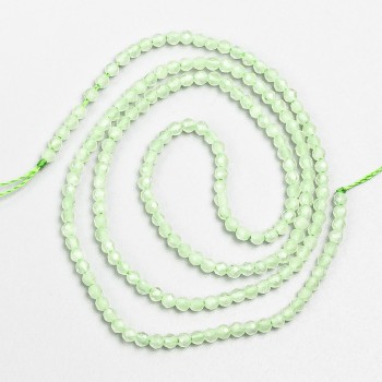 Small synthetic spinel beads, pale green, faceted round beads, 2 mm diameter, on a 37 cm strand