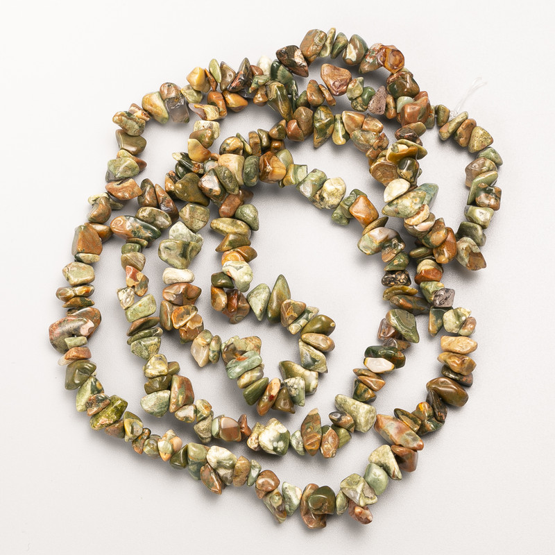 Beads of Multicolored Jasper, natural stone chips on thread, diameter 8x3 mm, length 86 cm