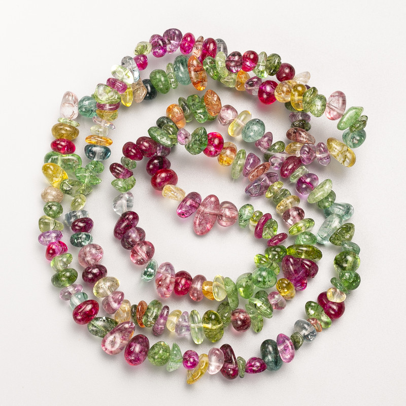 Beads of Multicolored Faceted Glass on Thread, 8×4 mm, 80 cm length