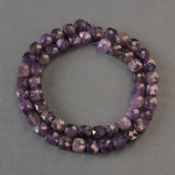 Amethyst Beads, Natural Stone, Faceted Cube on a Thread, Diameter 7 mm ±, Length 38 cm ±