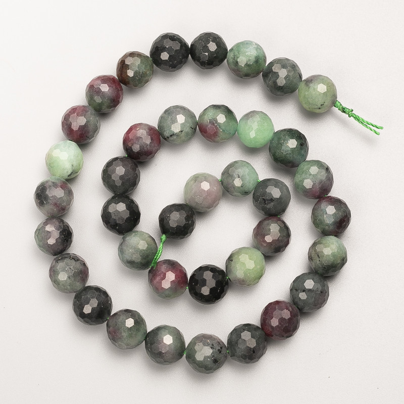 Zoisite Beads, Natural Stone, Faceted Balls on Thread, 10 mm +/- Diameter, 38 cm Length