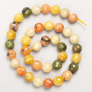Assorted Natural Stone Beads - Faceted Round Beads on a Cord, Diameter 10 mm ±, Length 38 cm ±
