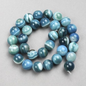 Blue Agate Beads, Smooth Round Bead on Thread, 12 mm Diameter, 38 cm Length
