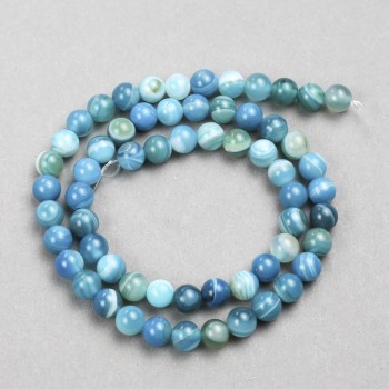 Blue Agate Beads, Smooth Round on Thread, 6 mm Diameter, 38 cm Length
