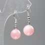 Earrings Pink Quartz (Acrylic) Smooth Bead, 12.5 mm Diameter, 3.5 cm Length