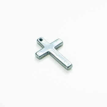 Hematite Cross Pendant, 22×33 mm, 5×3 mm+