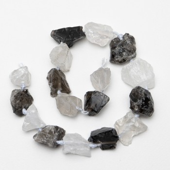Unpolished beads of Mountain Crystal and Smoky Quartz - Oval, 23x26 mm (±), 42 cm on a thread