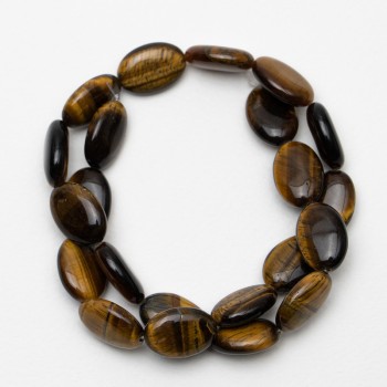 Tiger's Eye beads, natural stone, oval, 13×18×6 mm, 40 cm length on a thread