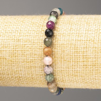 Bracelet 'Assortment of Natural Stones', Faceted Bead, Diameter 6(±)mm, Length 18 cm (Stretch)