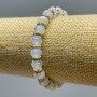 Synthetic Moonstone Bracelet, Smooth Rondelle Beads, 8x5 mm, 18 cm (Stretch), with White Rhinestones