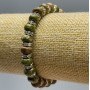 Jasper Heliotrope Bracelet - Natural Stone, Smooth Rondels, 8×5 mm diameter, 18 cm length (stretch) with White Rhinestones