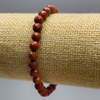 Bracelet with Red Jasper natural stone, faceted beads, 6 mm diameter, 18 cm length (stretch)