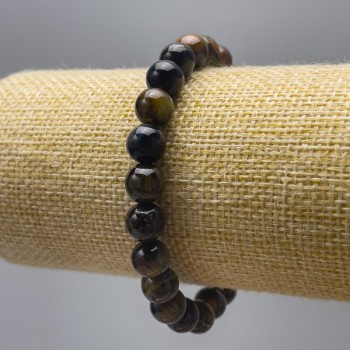 Bracelet of Tiger's Eye and Hawk's Eye natural stone smooth beads, diameter 8 mm, length 18 cm (stretch)