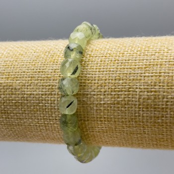 Prenite bracelet with natural stone, faceted cube, 8 mm diameter, 18 cm length (stretch)