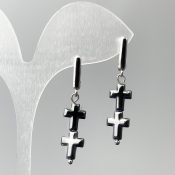 Earrings 'Hematite Cross', diameter 8.5x23 mm, length 40 mm