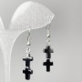 Earrings 'Hematite Cross', 8 mm diameter, 5×22 mm, length 44 mm