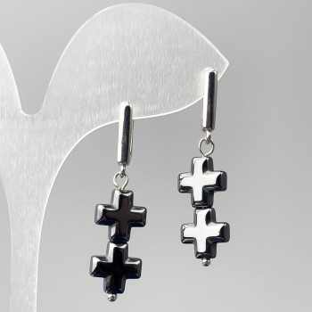 Hematite Cross Earrings, diameter 10×21 mm, length 38 mm