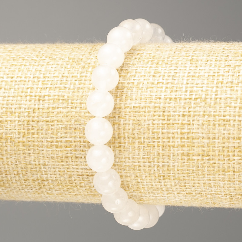 Bracelet with White Quartz (Synthetic Acrylic) - Smooth Beads, 8mm Diameter, 18cm Length (Stretch)
