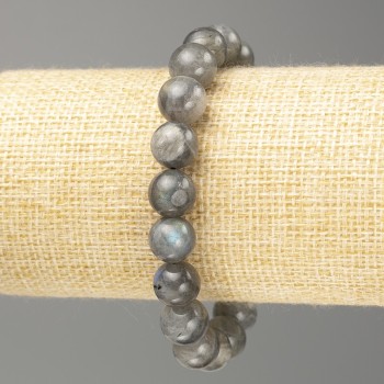 Labradorite Bracelet with Natural Stone, Smooth Beads, Diameter 10 mm, Length 18 cm (Stretch)