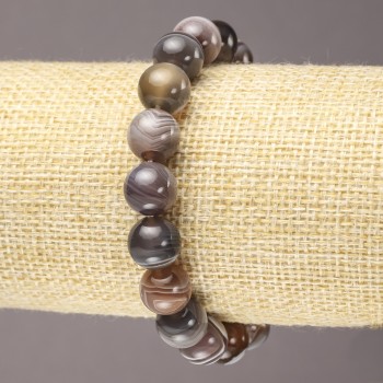 Elastic Botswana Agate Bracelet with Smooth Beads, Diameter About 10 mm