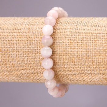 Bracelet of natural Kunzite on elastic cord, smooth bead, 8.5 mm diameter, 18 cm length