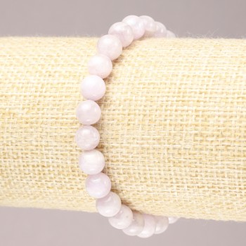 Elastic Kunzite Bracelet with Smooth Beads, Natural Stone, 7.5 mm Diameter