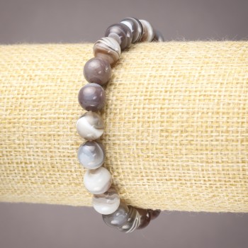 Elastic bracelet with Botswana agate natural stone, smooth beads, diameter 8(±)mm