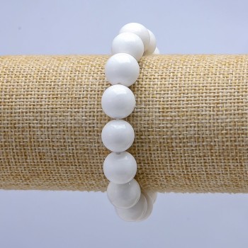 Elastic bracelet with White Agate — smooth beads, 12 mm diameter, 18 cm length