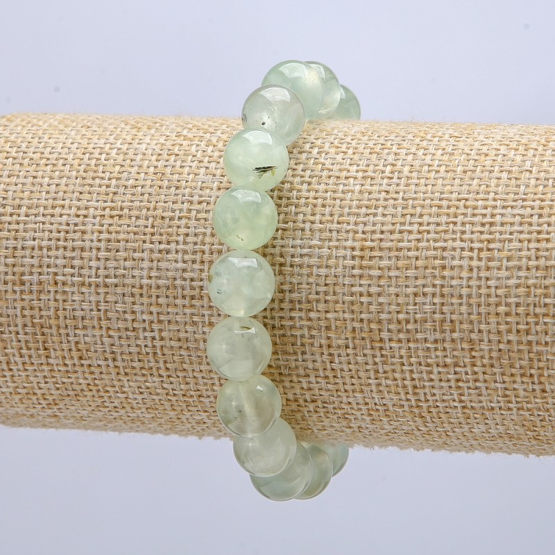 Elastic bracelet with Prehnite smooth beads, 10 mm diameter, 18 cm length +