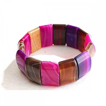 Colorful Agate Elastic Bracelet with Rectangular Stones