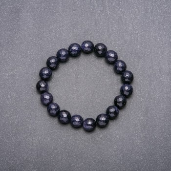Aventurine Bracelet 'Blue Sand Night of Cairo' Faceted Beads, 10 mm Diameter, 18 cm Circumference