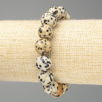 Dalmatian Jasper Bracelet (Acrylic) Smooth Bead, 12.5 mm Diameter, 18 cm Length (Stretch)