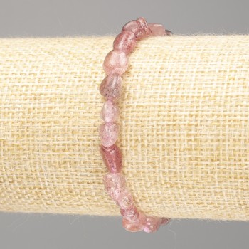 Bracelet with Strawberry Quartz — Natural Stone, Faceted, 8x10 mm, 18 cm (stretch)