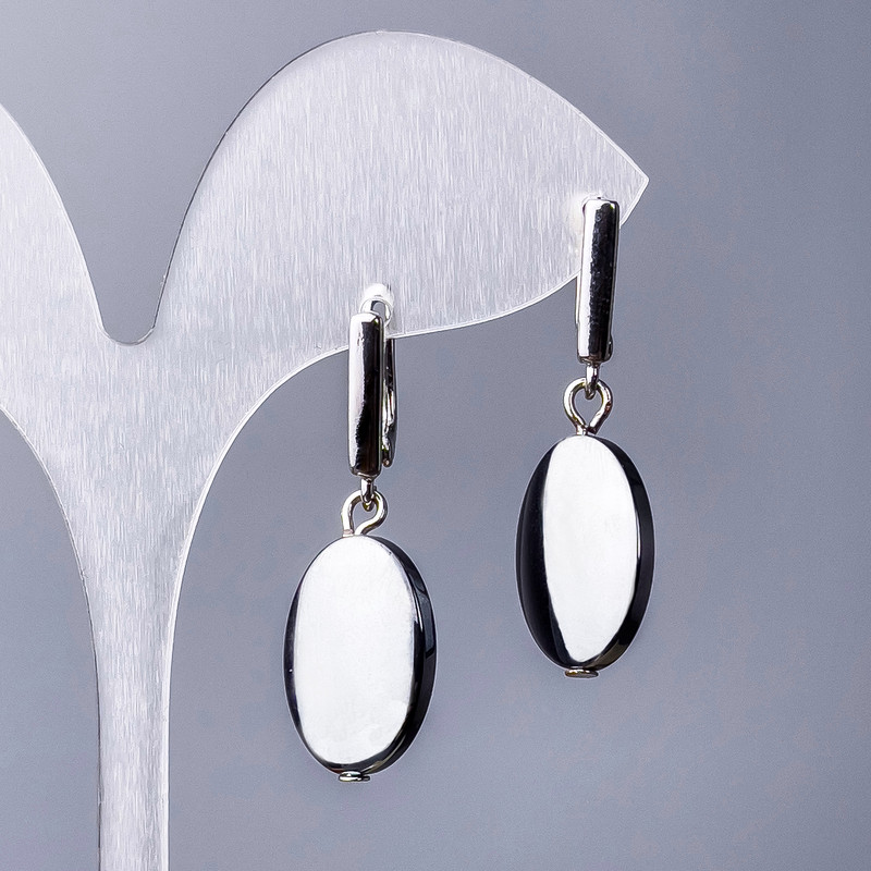 Hematite Oval Earrings, 13×18 mm, 40 mm long