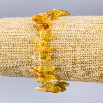 Bracelet with natural citrine, chip 'needle' shape, 12x5 mm ±, with seed beads, 3 mm ± diameter, length 18 cm (stretch)