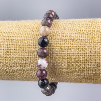 Tourmaline Bracelet, Natural Stone Smooth Bead, 8mm Diameter, 18 cm (Stretch)