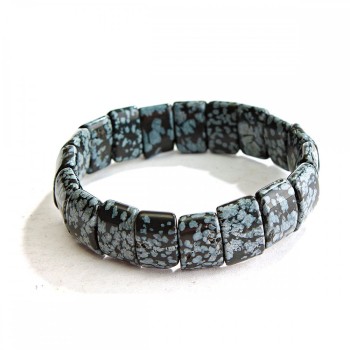 Elastic bracelet with black and white Snow Obsidian 'Apache Tears' rectangular stones 11x15 mm (±)