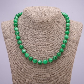 Synthetic chrysoprase necklace, smooth round beads, 10 mm diameter, 45 cm long