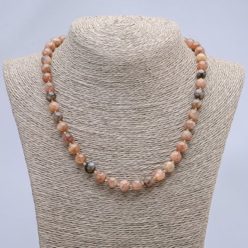 Natural stone selenite necklace with smooth beads, diameter 8 mm+