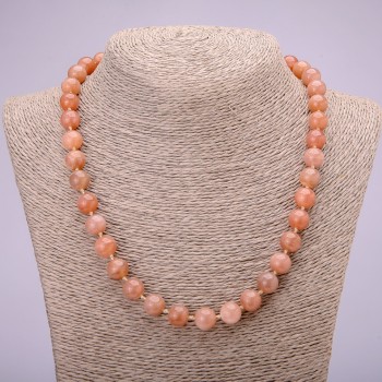 Natural Stone Selenite Necklace, Smooth Bead, 10 mm Diameter, 48 cm Length
