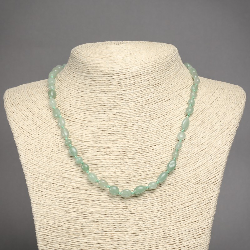 Faceted natural nephrite necklace, 8×6 mm beads, 45 cm long