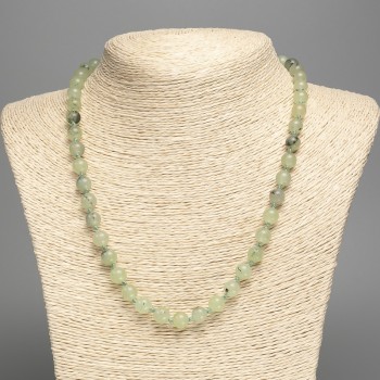 Prehnite natural stone necklace with smooth beads, 6 mm diameter, 50 cm length