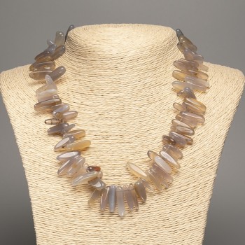 Natural Stone Necklace with Smoky Agate Chip 'Needle', 20x7 mm diameter, 48 cm length +
