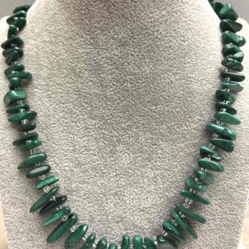 Necklace of natural malachite chip 'Needle', diameter 12-16×3-5 mm, length 50 cm +/- with clasp